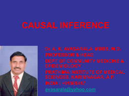CAUSAL INFERENCE Dr. A. K. AVASARALA MBBS, M.D. PROFESSOR & HEAD DEPT OF COMMUNITY MEDICINE & EPIDEMIOLOGY PRATHIMA INSTITUTE OF MEDICAL SCIENCES, KARIMNAGAR, A.P. INDIA : +91505417 avasarala@yahoo.com.