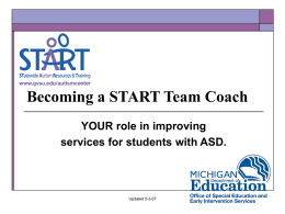 Becoming a START Team Coach YOUR role in improving services for students with ASD.  Updated 5-3-07