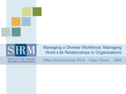 Managing a Diverse Workforce: Managing Work-Life Relationships in Organizations Ellen Ernst Kossek, Ph.D.