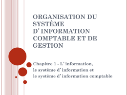 ORGANISATION DU SYSTÈME D’INFORMATION COMPTABLE ET DE GESTION Chapitre 1 - L’information, le système d’information et le système d’information comptable.