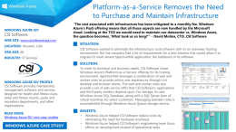 Platform-as-a-Service Removes the Need to Purchase and Maintain Infrastructure WINDOWS AZURE ISV:  CSI Software  WEB SITE: www.csisoftwareusa.com LOCATION: Houston, USA  ORG SIZE: 60 INDUSTRY: IT Services  “The cost.