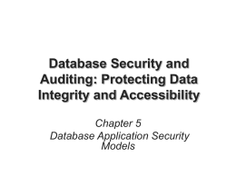 Database Security and Auditing: Protecting Data Integrity and Accessibility Chapter 5 Database Application Security Models.
