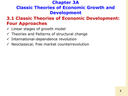 Chapter 3A Classic Theories of Economic Growth and Development 3.1 Classic Theories of Economic Development: Four Approaches      Linear stages of growth model Theories and Patterns of.