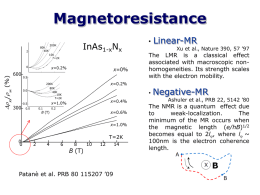 Magnetoresistance InAs1-xNx  200K  80K 40K  T = 2K  10K T=2K  xx/xx (%)  x=0.2%  x=0%  0.5  80K 40K 10K T=2K  0.0  0.1  B (T)  x=0.4%  0.2  x=0.6% x=1.0% 0  T=2K The LMR is a classical effect associated with macroscopic nonhomogeneities.