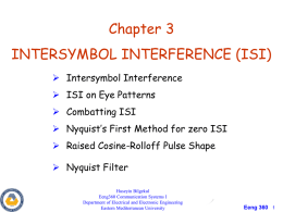 Chapter 3  INTERSYMBOL INTERFERENCE (ISI)  Intersymbol Interference  ISI on Eye Patterns   Combatting ISI  Nyquist’s First Method for zero ISI  Raised Cosine-Rolloff.