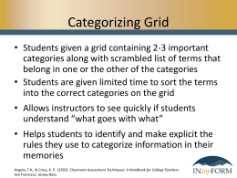 Categorizing Grid • Students given a grid containing 2-3 important categories along with scrambled list of terms that belong in one or the.
