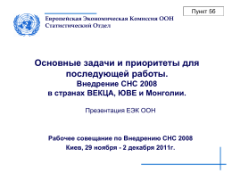 Пункт 5б Европейская Экономическая Комиссия ООН Статистический Отдел  Основные задачи и приоритеты для последующей работы. Внедрение СНС 2008 в странах ВЕКЦА, ЮВЕ и Монголии. Презентация ЕЭК ООН  Рабочее.