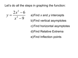 Let’s do all the steps in graphing the function:  2x  6 y 2 x 9 a)Find x and y intercepts b)Find vertical asymptotes c) Find.