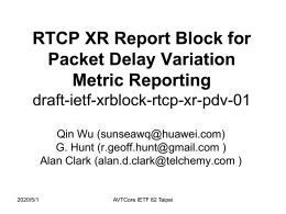 RTCP XR Report Block for Packet Delay Variation Metric Reporting draft-ietf-xrblock-rtcp-xr-pdv-01 Qin Wu (sunseawq@huawei.com) G.