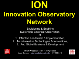 ION =  Innovation Observatory Network Envisioning & Enabling Systematic Empirical Observation of 1. Effective Leadership & Implementation, 2.