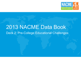 2013 NACME Data Book Deck 2: Pre-College Educational Challenges Overview/Purpose •  The slides in this deck provide data on the educational preparation of.
