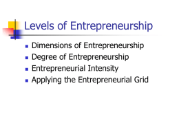 Levels of Entrepreneurship      Dimensions of Entrepreneurship Degree of Entrepreneurship Entrepreneurial Intensity Applying the Entrepreneurial Grid.