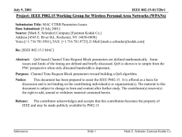 July 9, 2001  IEEE 802.15-01/328r1  Project: IEEE P802.15 Working Group for Wireless Personal Area Networks (WPANs) Submission Title: MAC CTRB Parameters Issues Date Submitted: