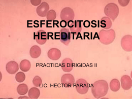 ESFEROCITOSIS HEREDITARIA PRACTICAS DIRIGIDAS II  LIC. HECTOR PARADA Definición y Generalidades La EH, también llamada anemia hemolítica congénita e ictericia acolúrica familiar. La esferocitosis hereditaria (EH)