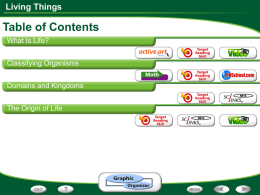 Living Things  Table of Contents What Is Life? Classifying Organisms Domains and Kingdoms The Origin of Life.