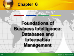 Chapter 6  Foundations of Business Intelligence: Databases and Information Management 6.1  &copy; 2010 by Prentice Hall Management Information Systems Chapter 6 Foundations of Business Intelligence: Databases and Information Management  LEARNING.