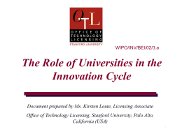 WIPO/INV/BEI/02/3.a  The Role of Universities in the Innovation Cycle Document prepared by Ms.