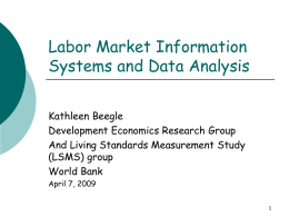 Labor Market Information Systems and Data Analysis Kathleen Beegle Development Economics Research Group And Living Standards Measurement Study (LSMS) group World Bank April 7, 2009