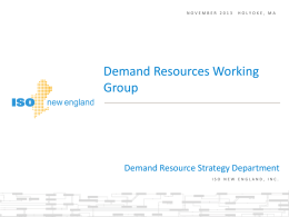 NOVEMBER 2013  HOLYOKE, MA  Demand Resources Working Group  Demand Resource Strategy Department ISO NEW ENGLAND, INC.