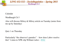 LING 432-532 – Sociolinguistics – Spring 2011 Wardhaugh Ch 5  Slide 1  Calendar Wardhaugh Ch 5 Also will discuss Milroy & Milroy article on Tuesday.