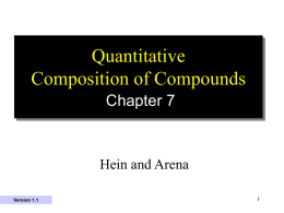 Quantitative Composition of Compounds Chapter 7  Hein and Arena Version 1.1 Chapter Outline 7.1 The Mole 7.2 Molar Mass of Compounds 7.3 Percent Composition of Compounds  7.4 Empirical Formula versus Molecular.