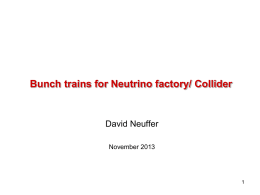 Bunch trains for Neutrino factory/ Collider  David Neuffer November 2013 Outline  Front End  “Muon Collider” versions   325 MHz  Add Chicane/Absorber  rematch.