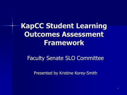 KapCC Student Learning Outcomes Assessment Framework Faculty Senate SLO Committee Presented by Kristine Korey-Smith.