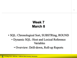 Week 7 March 8 • SQL: Chronological Sort, SUBSTRing, ROUND • Dynamic SQL: Host and Lexical Reference Variables • Overview: Drill-down, Roll-up Reports R.