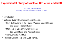 Experimental Study of Nucleon Structure and QCD J. P. Chen, Jefferson Lab Workshop on Confinement Physics, March 12, 2012   Introduction  Selected JLab.