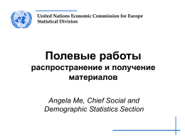 United Nations Economic Commission for Europe Statistical Division  Полевые работы распространение и получение материалов Angela Me, Chief Social and Demographic Statistics Section.