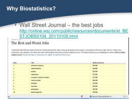 Why Biostatistics? • Wall Street Journal – the best jobs http://online.wsj.com/public/resources/documents/st_BE STJOBS0104_20110105.html Programs at a glance  • The Graduate Certificate in Biostatistics Program provides basic.