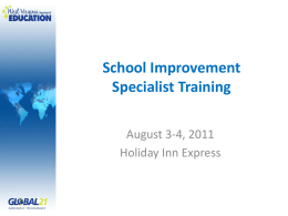 School Improvement Specialist Training August 3-4, 2011 Holiday Inn Express Mary Lu MacCorkle & Lisa Youell  TEAM ORGANIZATION & COMMUNICATION.