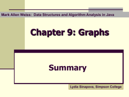 Mark Allen Weiss: Data Structures and Algorithm Analysis in Java  Chapter 9: Graphs  Summary Lydia Sinapova, Simpson College.