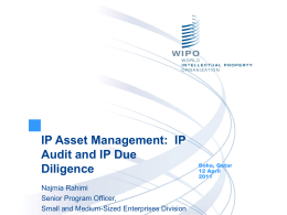 IP Asset Management: IP Audit and IP Due Diligence Najmia Rahimi Senior Program Officer, Small and Medium-Sized Enterprises Division  Doha, Qatar 12 April.