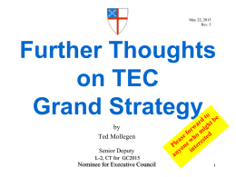 May 22, 2015 Rev. 5  Further Thoughts on TEC Grand Strategy by Ted Mollegen Senior Deputy L-2, CT for GC2015  Nominee for Executive Council.