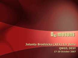 DsJ mesons Jolanta Brodzicka (KEK) for Belle QWG5, DESY 17-20 October 2007 J.