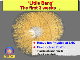 ‘Little Bang’ The first 3 weeks …   Heavy Ion Physics at LHC  First look at Pb-Pb  Final (published) results  Ongoing Analysis CERN,
