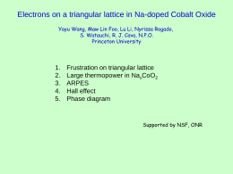 Electrons on a triangular lattice in Na-doped Cobalt Oxide Yayu Wang, Maw Lin Foo, Lu Li, Nyrissa Rogado, S.