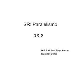 SR: Paralelismo SR_5  Prof. José Juan Aliaga Maraver Expresión gráfica Proyecciones cilíndricas: Conservación de la razón simple V a  b  (ABC) = (A’B’C’)  r  c M  A’  B’  C’  r1 A  B  C  M1  La proyección del punto medio se.