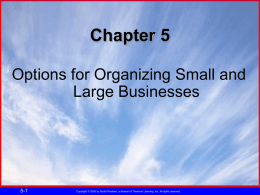 Chapter 5 Options for Organizing Small and Large Businesses  5-1  Copyright © 2005 by South-Western, a division of Thomson Learning, Inc.