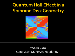 Syed Ali Raza Supervisor: Dr. Pervez Hoodbhoy   A brief Overview of Quantum Hall Effect    Spinning Disk    Spinning Disk with magnetic Field    Percolation    Future investigations.