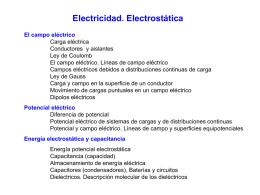 Electricidad. Electrostática El campo eléctrico Carga eléctrica Conductores y aislantes Ley de Coulomb El campo eléctrico.