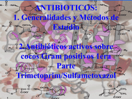 ANTIBIOTICOS: 1. Generalidades y Métodos de Estudio 2.Antibióticos activos sobre cocos Gram positivos 1era Parte Trimetoprim/Sulfametoxazol.