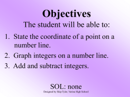 Objectives The student will be able to: 1. State the coordinate of a point on a number line. 2.