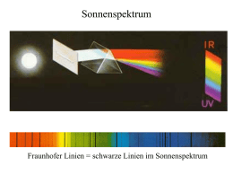 Sonnenspektrum  Fraunhofer Linien = schwarze Linien im Sonnenspektrum Wasserstoffemissionslinien Beugungsbilder Berechnung der Wellenlänge der Beugungsbilder Max.