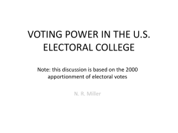 VOTING POWER IN THE U.S. ELECTORAL COLLEGE Note: this discussion is based on the 2000 apportionment of electoral votes N.
