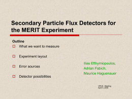 Secondary Particle Flux Detectors for the MERIT Experiment Outline  What we want to measure   Experiment layout    Error sources    Detector possibilities  Ilias Efthymiopoulos, Adrian Fabich, Maurice Haguenauer  VRVS - Meeting April.