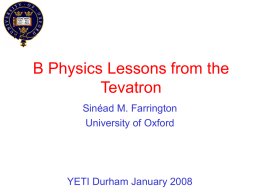 B Physics Lessons from the Tevatron Sinéad M. Farrington University of Oxford  YETI Durham January 2008