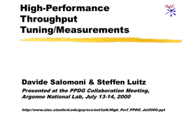 High-Performance Throughput Tuning/Measurements  Davide Salomoni & Steffen Luitz Presented at the PPDG Collaboration Meeting, Argonne National Lab, July 13-14, 2000 http://www.slac.stanford.edu/grp/scs/net/talk/High_Perf_PPDG_Jul2000.ppt.