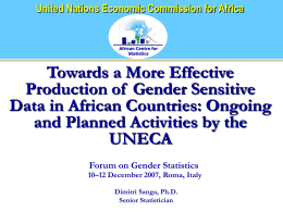United Nations Economic Commission for Africa  African Centre for Statistics  Towards a More Effective Production of Gender Sensitive Data in African Countries: Ongoing and Planned Activities.
